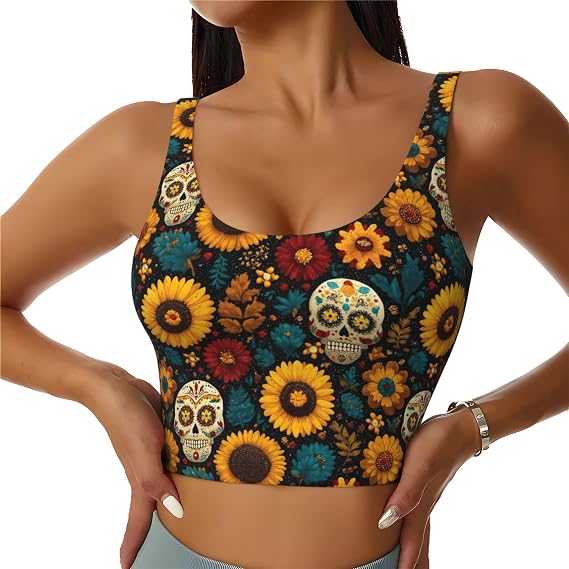 Women Sports Bras Support Bra for Yoga Gym Workout,Sugar Skull - skull leggings