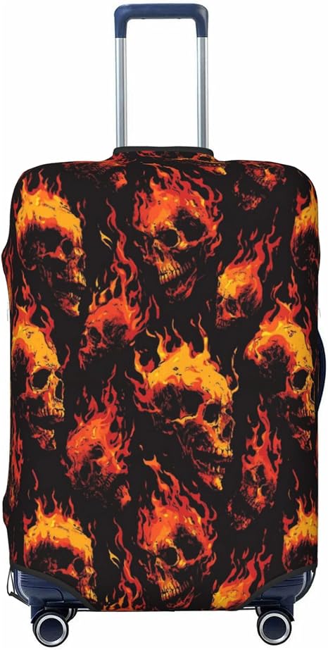 Travel Suitcase Cover Luggage Cover,Fits 18"-32",Skulls By Flames - skull suitcase