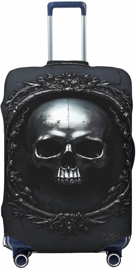 Travel Suitcase Cover Luggage Cover,Fits 18"-32",Ornate Dark Skull Book - skull suitcase
