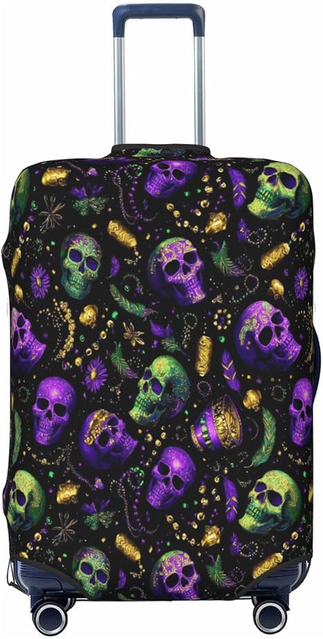 Travel Suitcase Cover Luggage Cover,Fits 18"-32",Mardi Gras Skulls 1 - skull suitcase