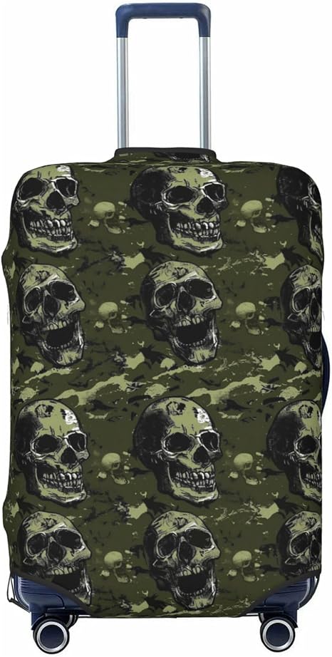 Travel Suitcase Cover Luggage Cover,Fits 18"-32",Green Camouflage Skull (7) - skull suitcase