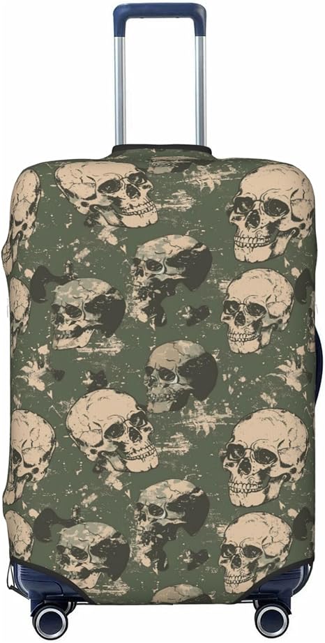 Travel Suitcase Cover Luggage Cover,Fits 18"-32",Green Camouflage Skull (5) - skull suitcase