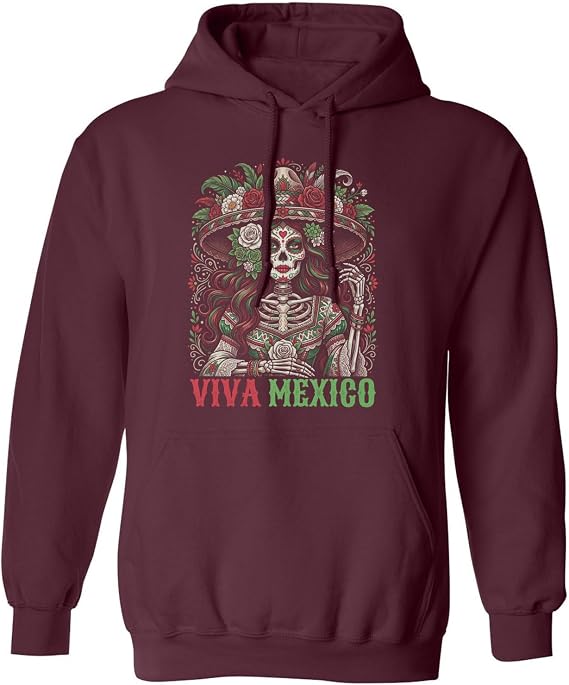 Viva Mexico Sugar Skull Sombrero Graphic Unisex Hooded Sweatshirt - skull sweatshirts