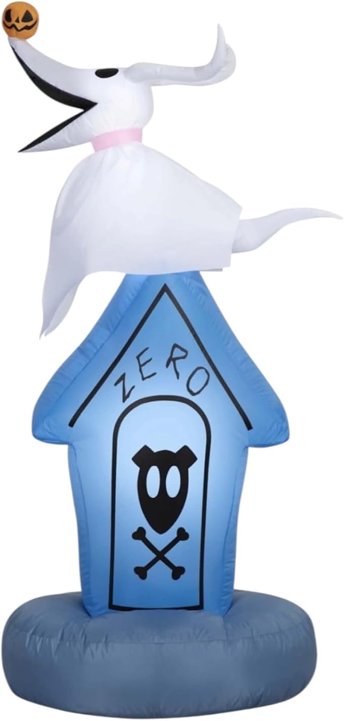 Halloween Airblown Yard Inflatable Zero on Teal Doghouse Tombstone - 5 Feet Tall - skull inflatable