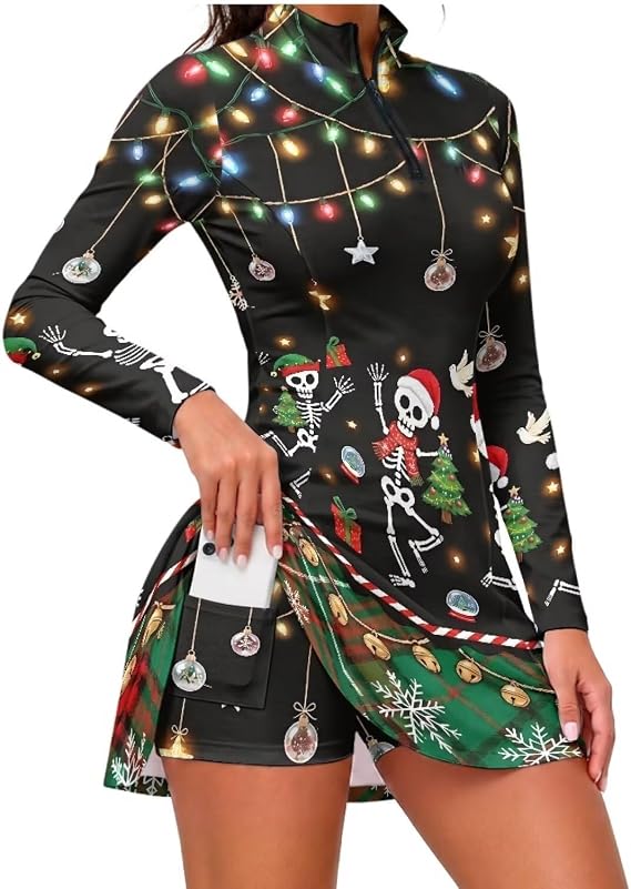 Womens Tennis Dress with Shorts Golf Outfits 2 Piece - skeleton