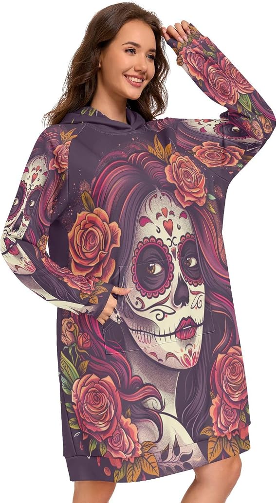 Beautiful Sugar Skull Girl Womens Hoodies Oversized Sweatshirt - skull sweatshirts