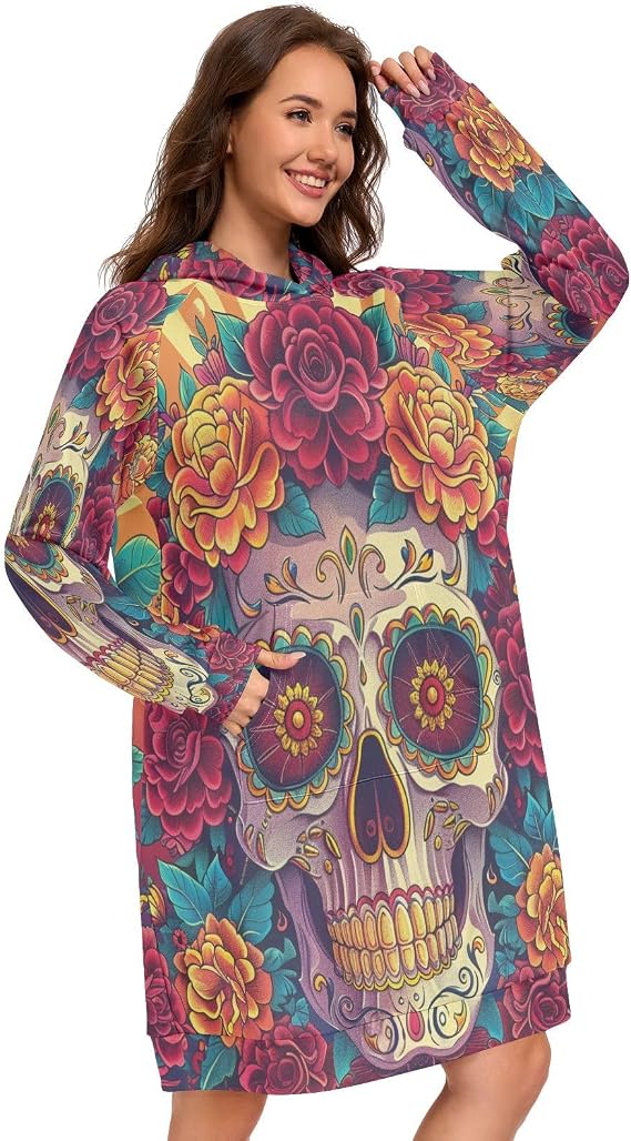 Sugar Skull The Day Of DeadWomens Hoodies Oversized Sweatshirt - skull sweatshirts