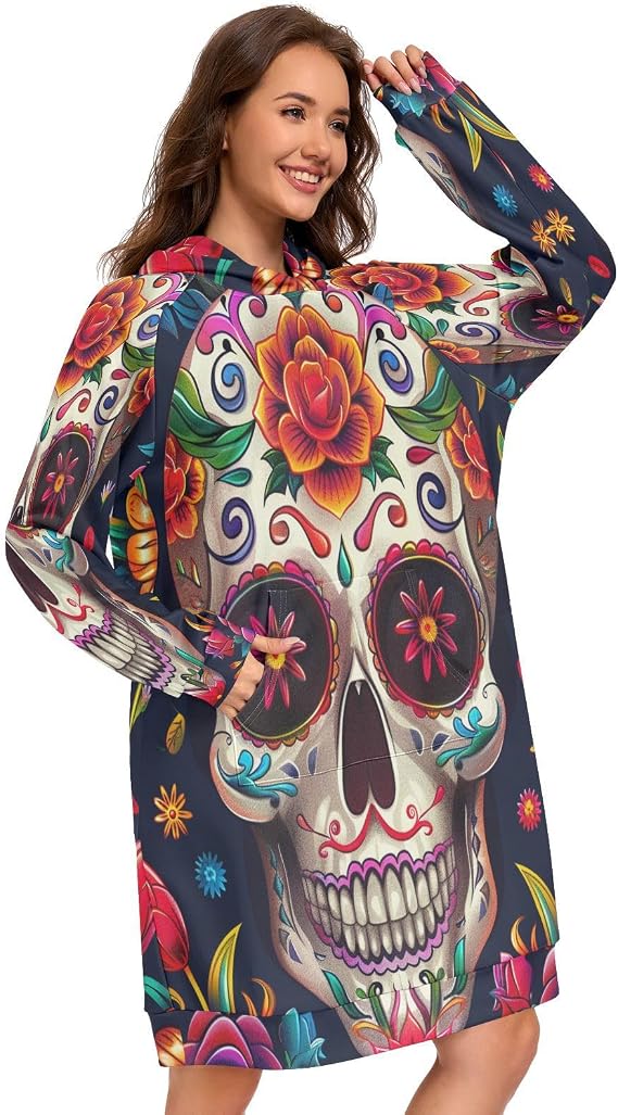 Sugar Skull The Day Of Dead FloralWomens Hoodies Oversized Sweatshirt - skull sweatshirts