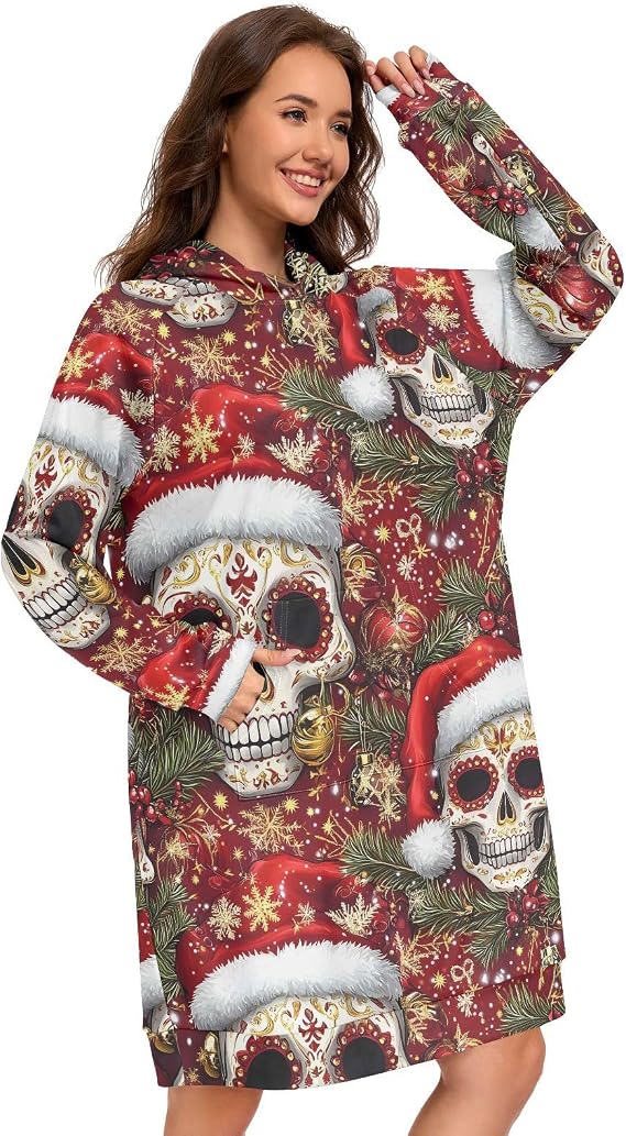 Sugar Skull Santa ChristmaWomens Hoodies Oversized Sweatshirt - skull sweatshirts