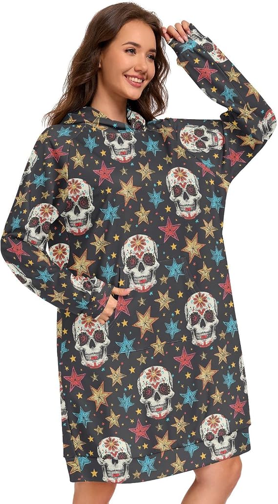 Sugar Skull StarsWomens Hoodies Oversized Sweatshirt - skull sweatshirts
