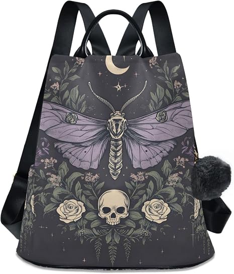 ALAZA Butterfly Moon Skull Backpack Purse for Women Anti Theft Fashion Back Pack Shoulder Bag - sugar skull handbags for sale