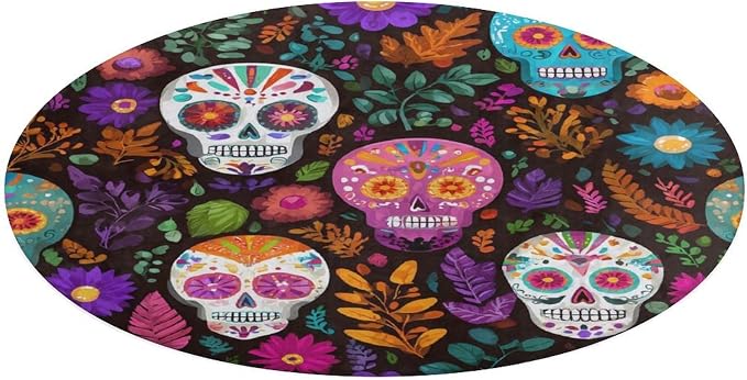 Sugar Skulls Mexican Floral Round Area Rug Carpet Throw Mat 80 * 80cm - skull carpet