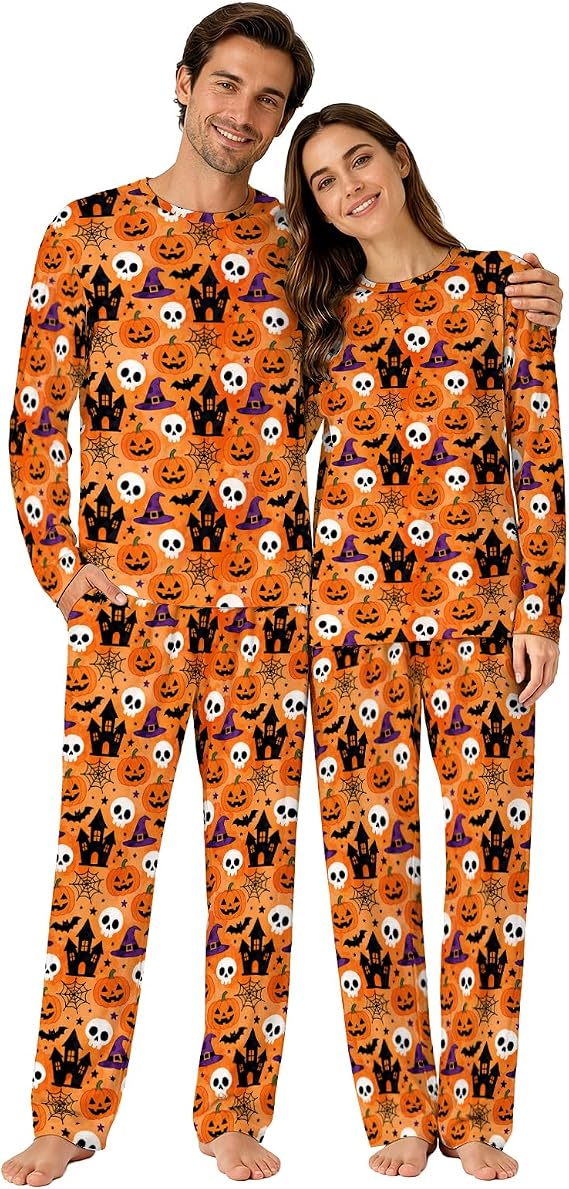 Couples Halloween Pajamas for Women Men Matching Sleepwear Pj Set - skull pajamas