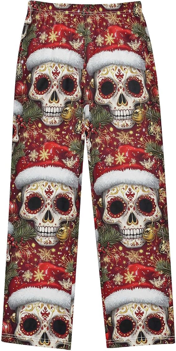 Sugar Skull Santa Christma Pajama Pants PJ Bottoms for 6-14 Years - skull tshirt