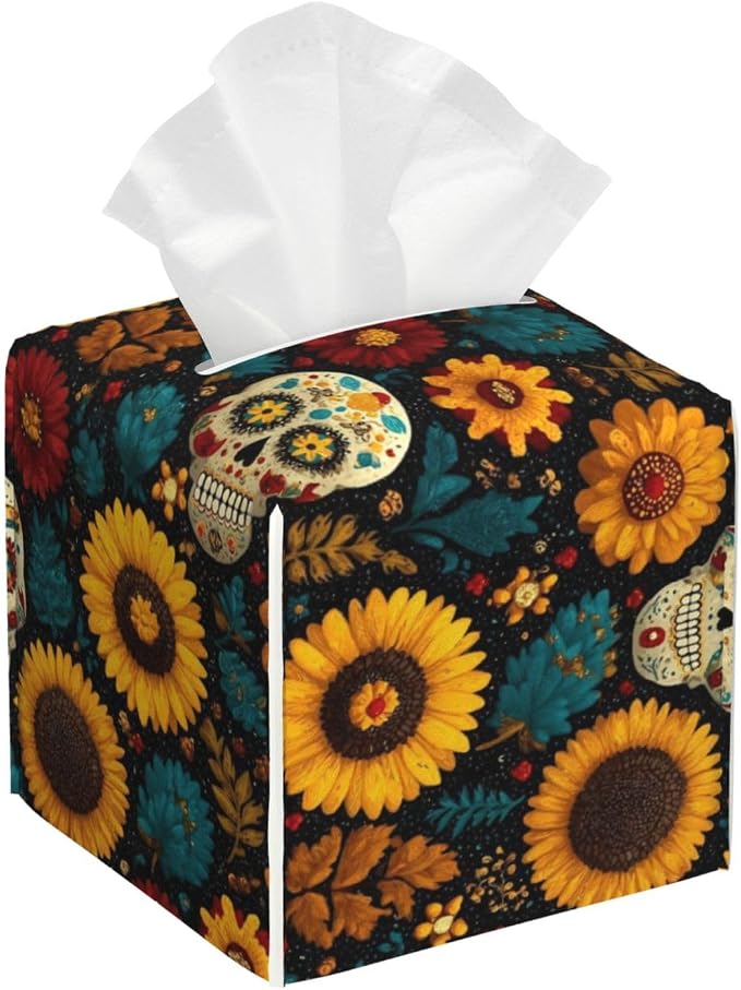 Square Tissue Box Cover Holder -Sugar Skull - skull toilet paper