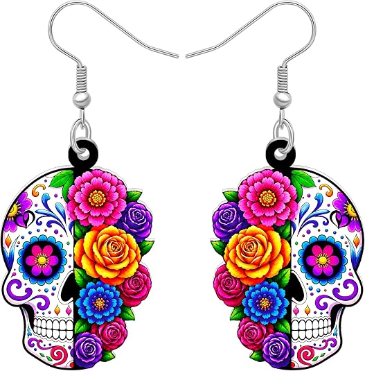 Acrylic Sugar Skull Earrings for Women - sugar skull costume