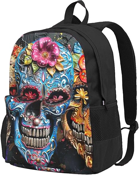 Sugar Skulls Print Anti Theft Book Bag Hard-Wearing Computer Bag Sturdy Laptop Bag For Men And Women - skull backpack
