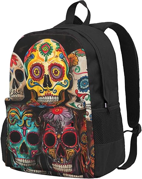 Sugar Skulls Print Anti Theft Book Bag Hard-Wearing Computer Bag Sturdy Laptop Bag For Men And Women - skull backpack