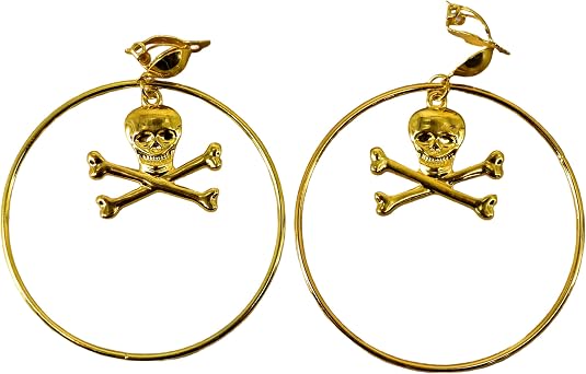 Gold Skull and Crossbones Hoop Earrings Halloween Pirate - sugar skull costume