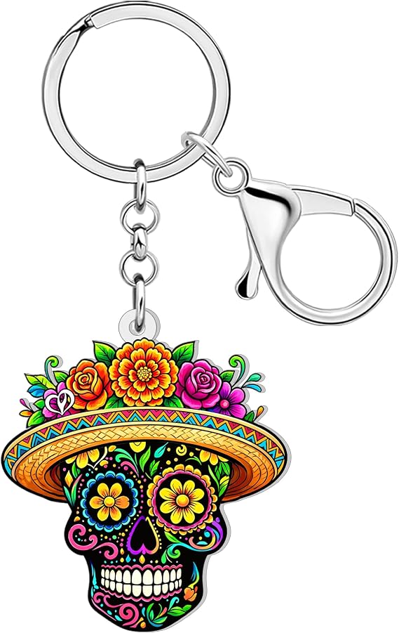 Gothic Floral Sugar Skull Keychain Halloween Gifts - skull backpack