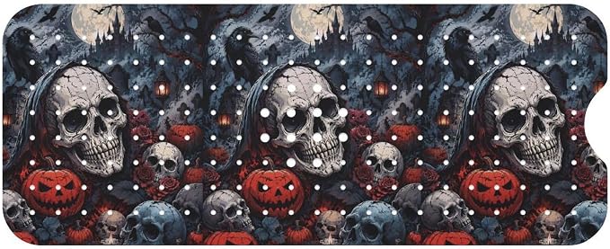 Long Bath Mat for Tub with Cups Halloween Gothic Skull Pumpkin Print - skull toilet mat