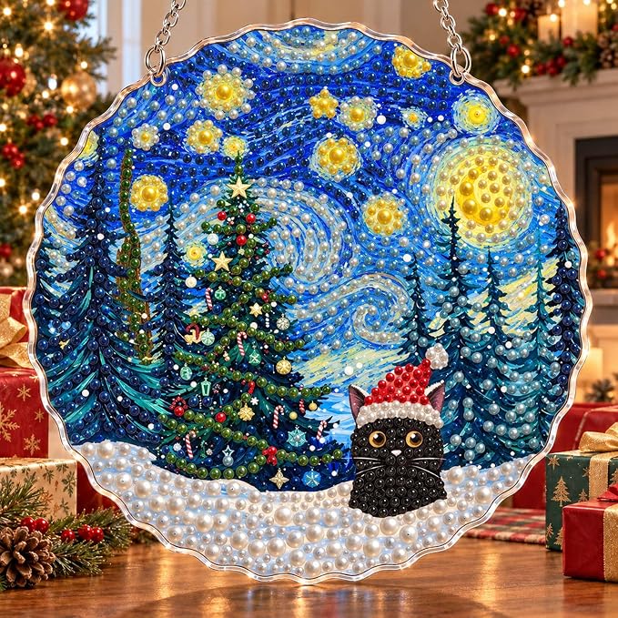 VJF Starry Sky Christmas Tree Pearl Diamond Painting Suncatcher Kit 7.87in - skull painting