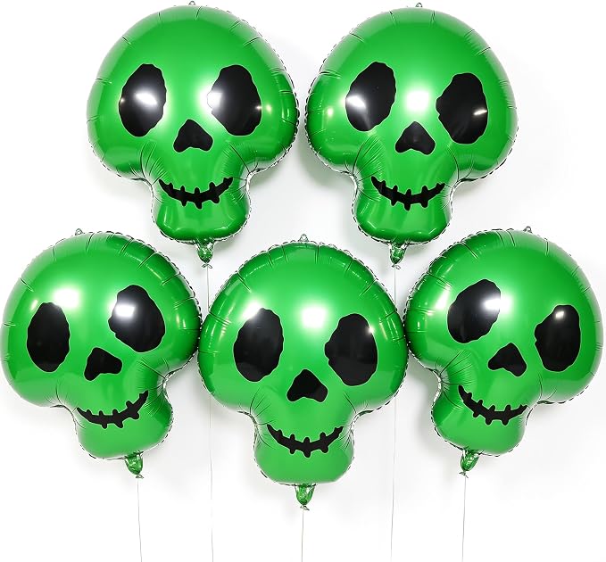Green Skull Balloons, Halloween Foil Balloons, Skeleton Party Decor 5PCS - skull inflatable