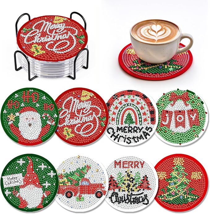 LXVPKH Diamond Art Coasters Kits for Adults 8Pcs Christmas Diamond Painting - skull painting