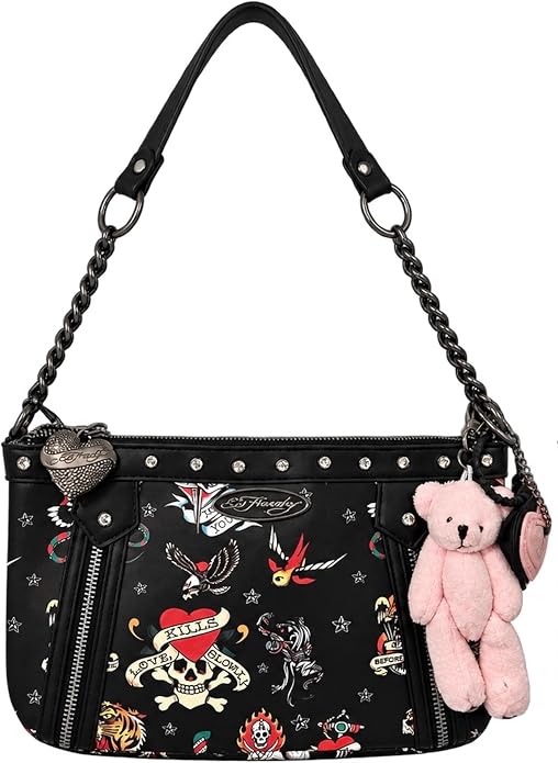 ED HARDY Women's Tattoo Print Shoulder Bag - sugar skull handbags for sale