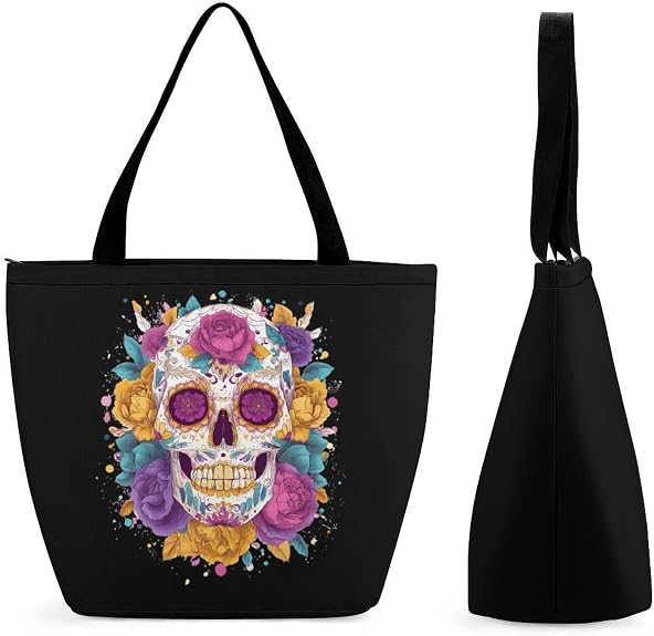 Sugar Skull with Flowers Women’s Tote Shoulder Bag