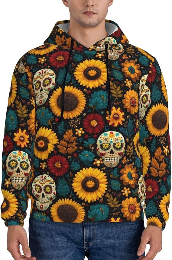 Men'S Stretch Pullover Hoodie With Pocket-Sugar Skull - skull sweatshirts