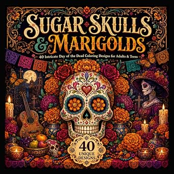 Sugar Skulls & Marigolds: 40 Intricate Day of the Dead Coloring Designs for Adults & Teens - sugar skull book