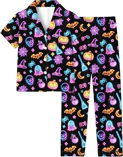 UNIFACO Girl's Christmas Pajamas Set 2pcs Button Dwon Sleepwear Size 7-14 - skull pajamas