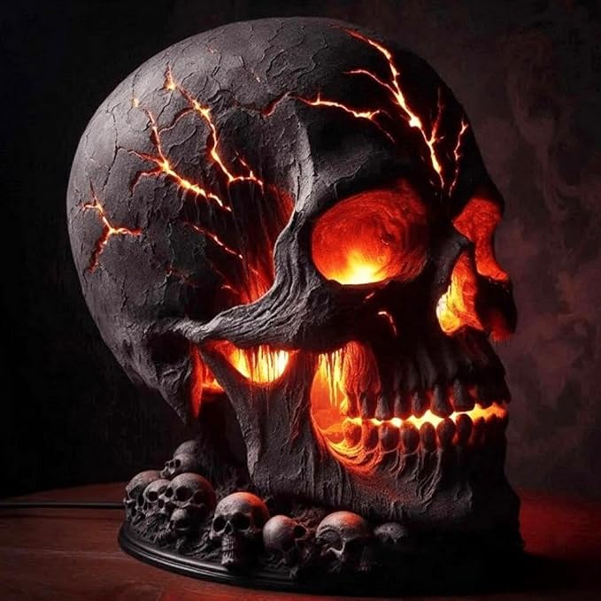 Lava Stone Skull LED Lamp Resin Gothic Tabletop Decoration - skull lamp