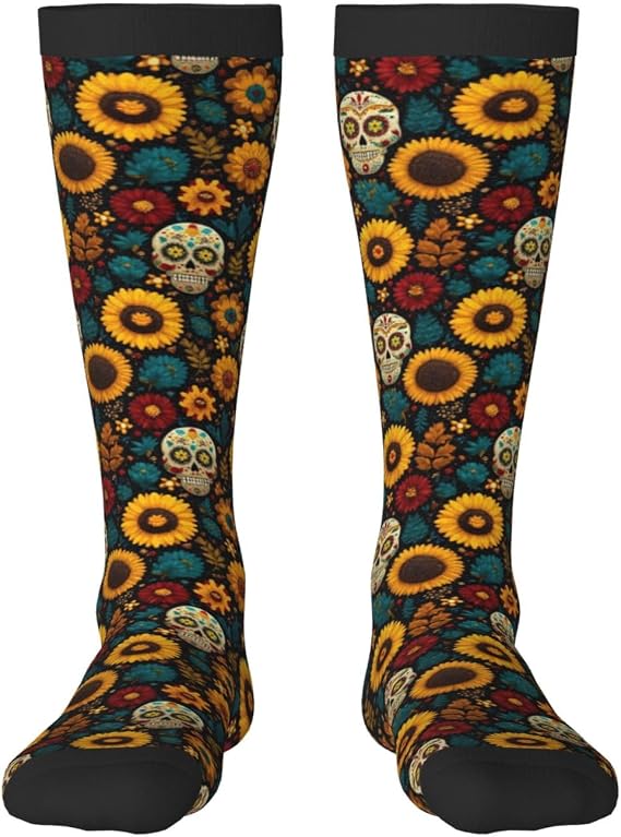 Stretch Knee High Socks For Women And Men-Sugar Skull - sugar skull costume