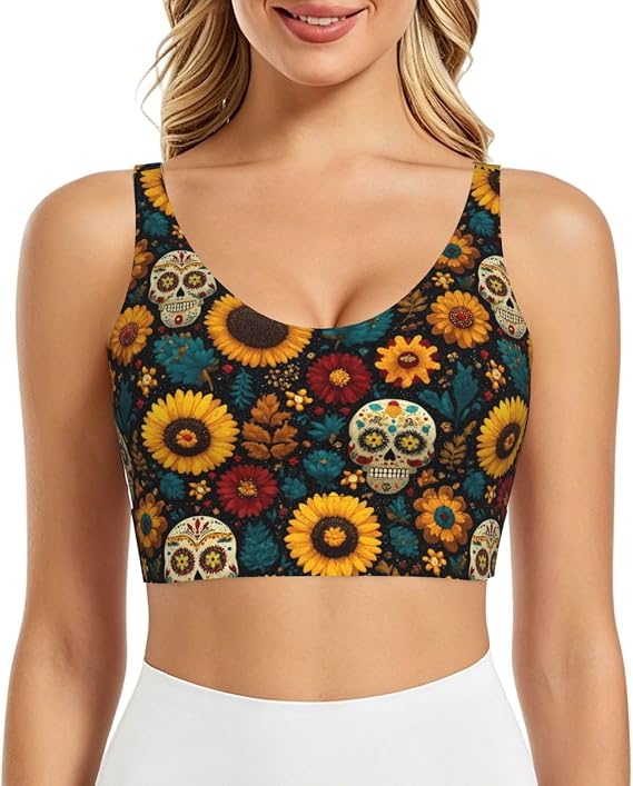Womens Sports Bra Tank Top-Sugar Skull - skull leggings