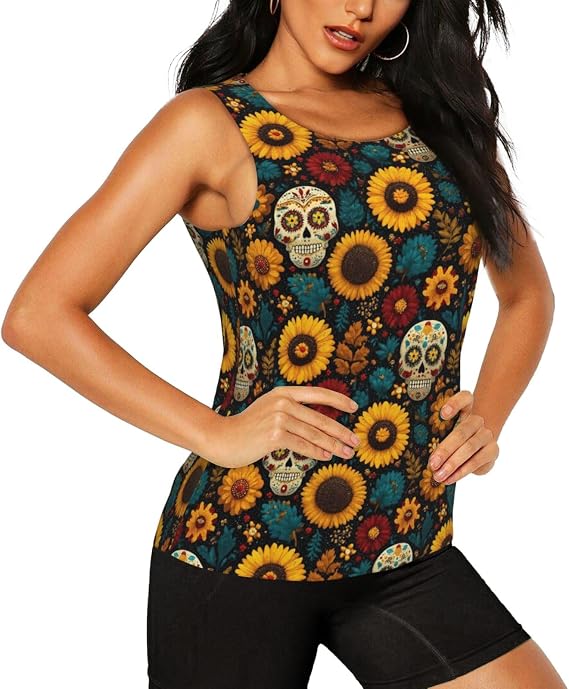 Women's Quick-Dry Workout Tank Top-Sugar Skull - skull tank tops