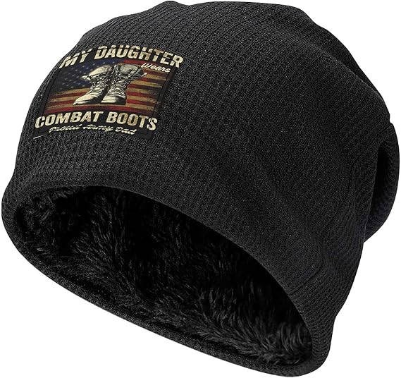 Proud Army Dad Combat Boots Pullover Hat Waffle Knit Cap Warm Winter Outdoor for Men Women Black - sugar skull costume