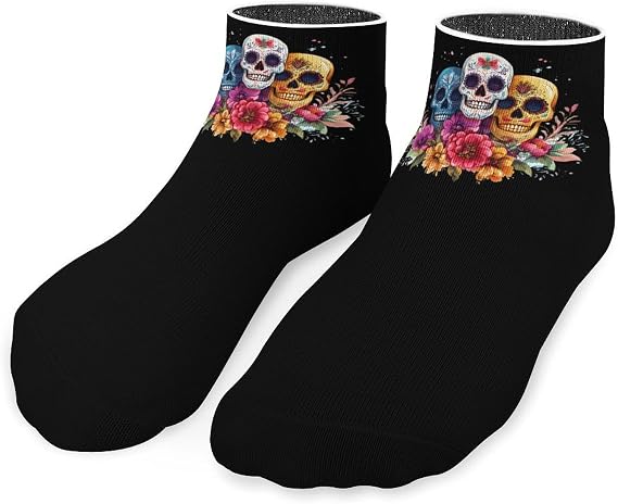 Day of The Dead Skull Flower Ankle Socks Low Cut Sock Casual Athletic Short Boot for Men Women - sugar skull boots