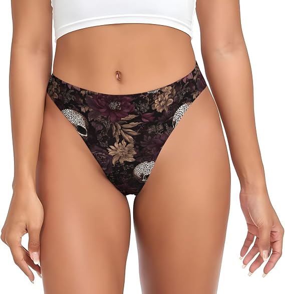 Women'S Low Rise Stretch Thong Underwear-Skulls Leopard - skull swimsuit