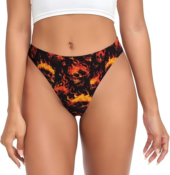 Women'S Low Rise Stretch Thong Underwear-Skulls By Flames - skull swimsuit