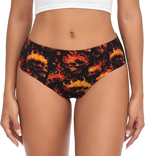 Women'S Soft Stretch Brief Underwear-Skulls By Flames - skull swimsuit