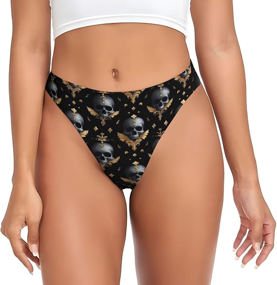 Women'S Low Rise Stretch Thong Underwear-Skull - skull swimsuit