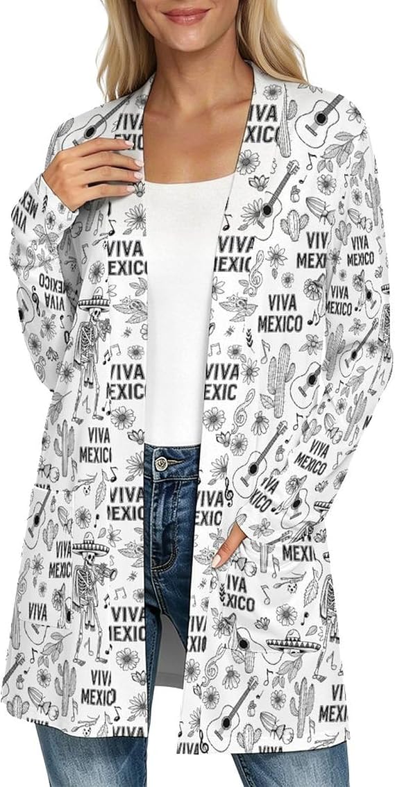 Birds Pattern Cardigan for Women Lightweight Cardigans Fall Fashion Outfits 5X-Large - skull jacket