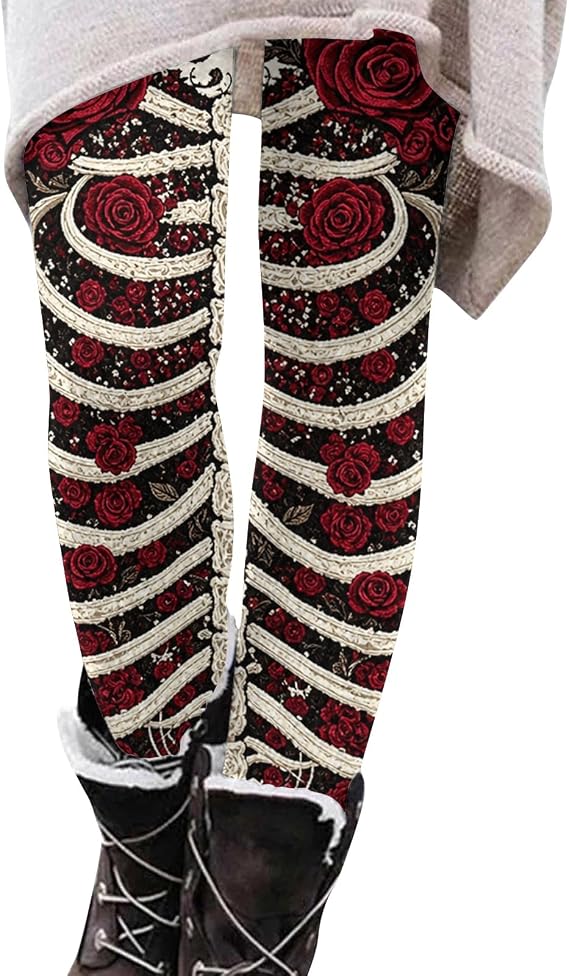 Women's Halloween Funny Cute Graphic Leggings Elastic Waist Comfy Skinny Pants for Holiday Party Costume - skull leggings