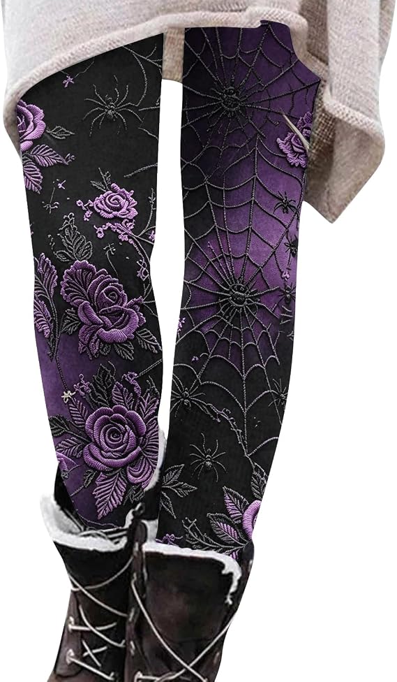 Women's Fall High Waist Stretch Pants Halloween Funny Spooky Season Print Leggings Tights for Holiday Party Cosplay - skull leggings