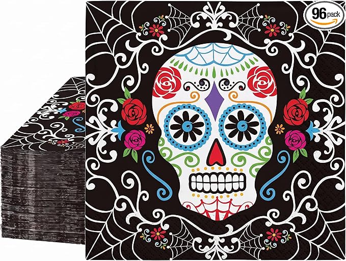 Party Solids 5" Halloween napkins paper 48 Pc Skull Napkins Disposable - skull plate
