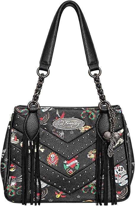 ED HARDY Women's Fringe Shoulder Bag, Midnight Rebel Tattoo - sugar skull handbags for sale