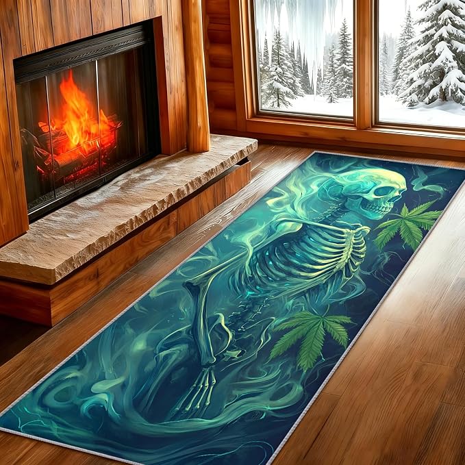 Skeleton Runner Rug 2x4 Cannabis Leaf Hallway Runner Rug - skull carpet