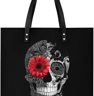 Floral Sugar Skull Leather Tote Bag Shopper Handbag for Women